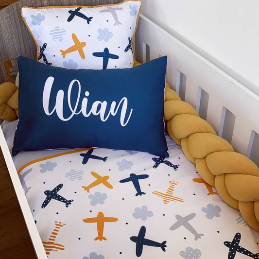 Cot Bedding - Navy Mustard Plane Set 2