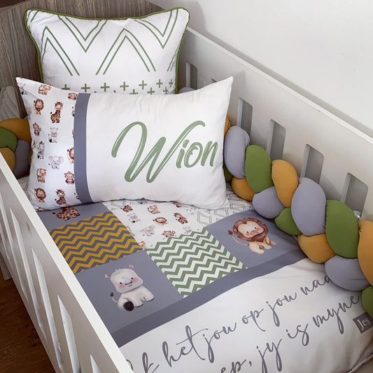 Cot Bedding - Green Mustard Safari Set 01
