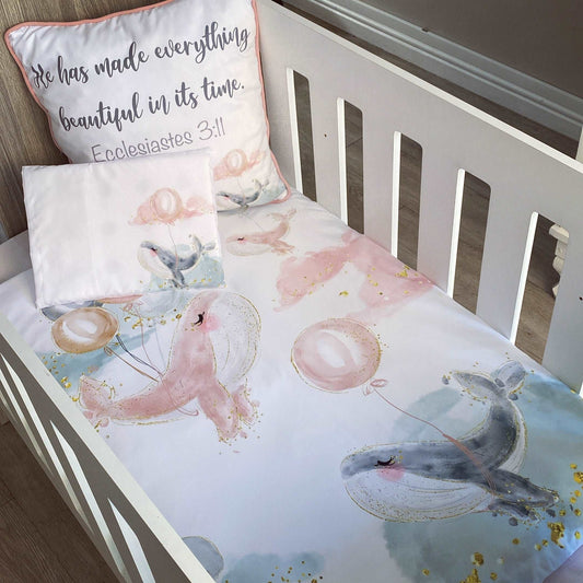 Cot Bedding - Pink Whale Set 01