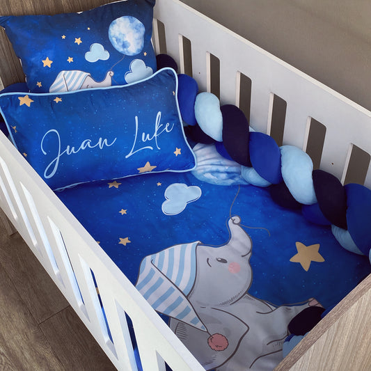 Cot Bedding - Navy Elephant Set 01