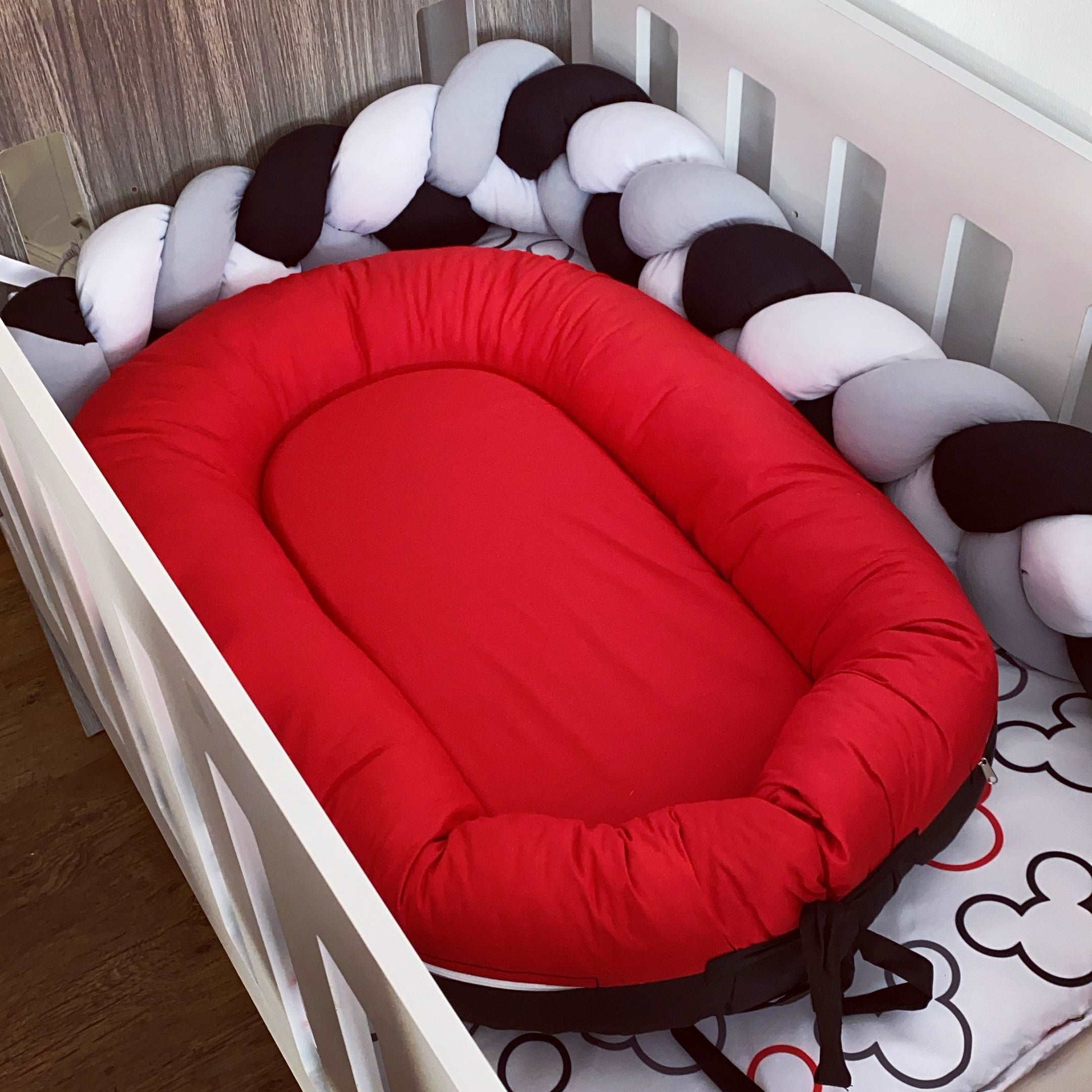 Cot Bedding - Red Black Mouse Set