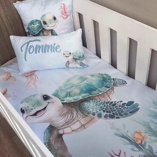 Cot Bedding - Coral Turtle Set 02