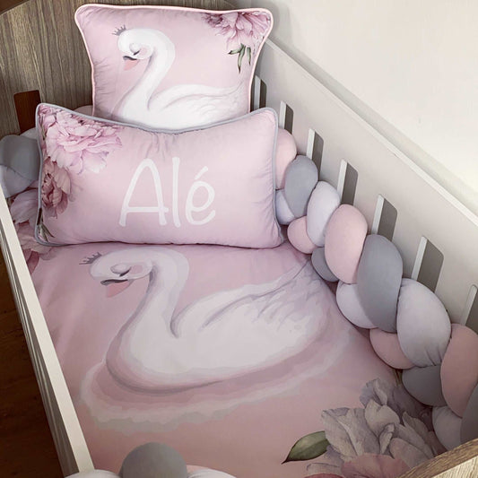 Cot Bedding - Pink Swan 03