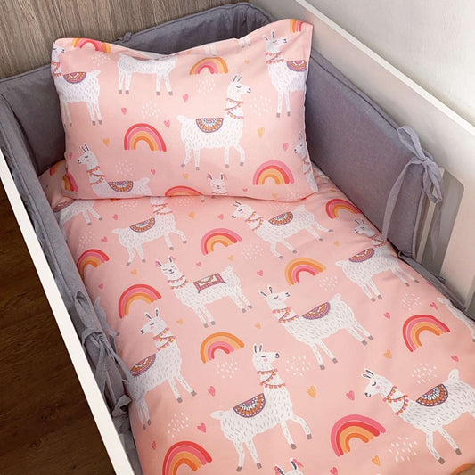 Cot Bedding - Coral Llama Set 01