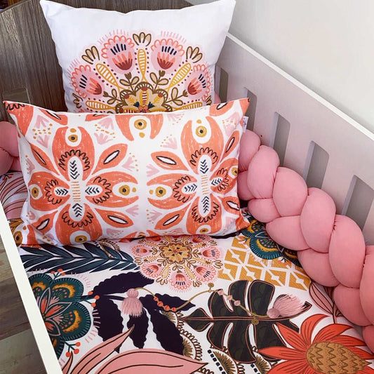 Cot Bedding - Coral Madala Floral Set 01