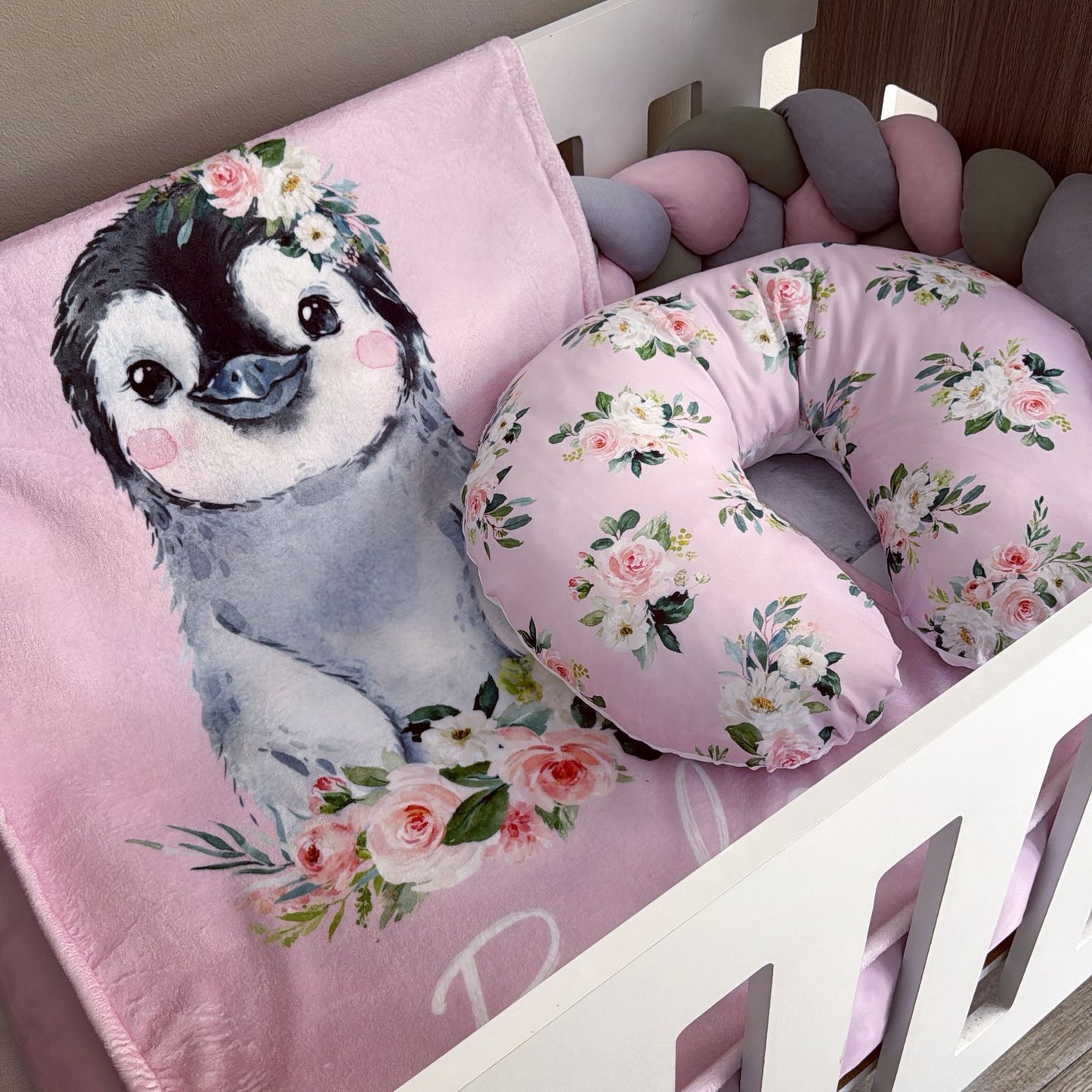 Cot Bedding - Pink Penguin Set 07
