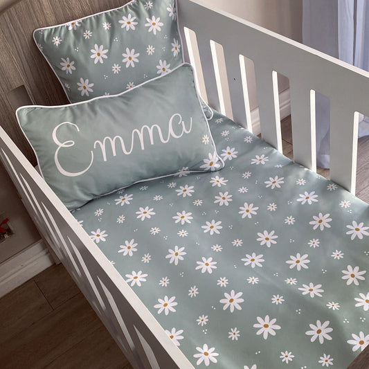 Cot Bedding - Sage Daisy Set 01