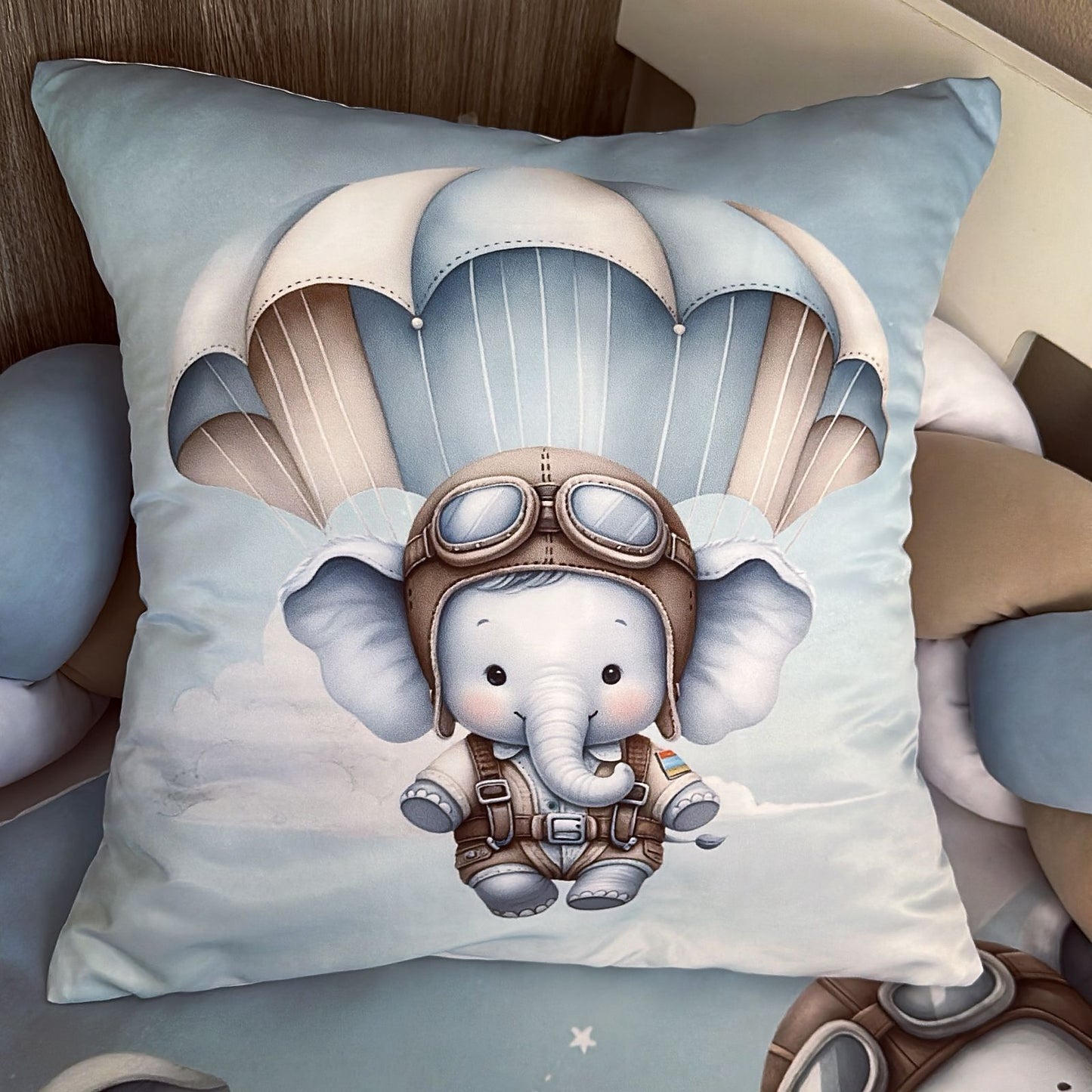 Cot Bedding - Blue Elephant Plane Set 01