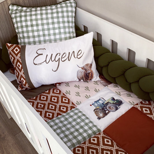 Cot Bedding - Sage Highland Cow Set 01