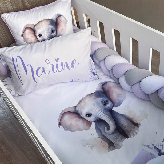 Cot Bedding - Purple Elephant Set 01