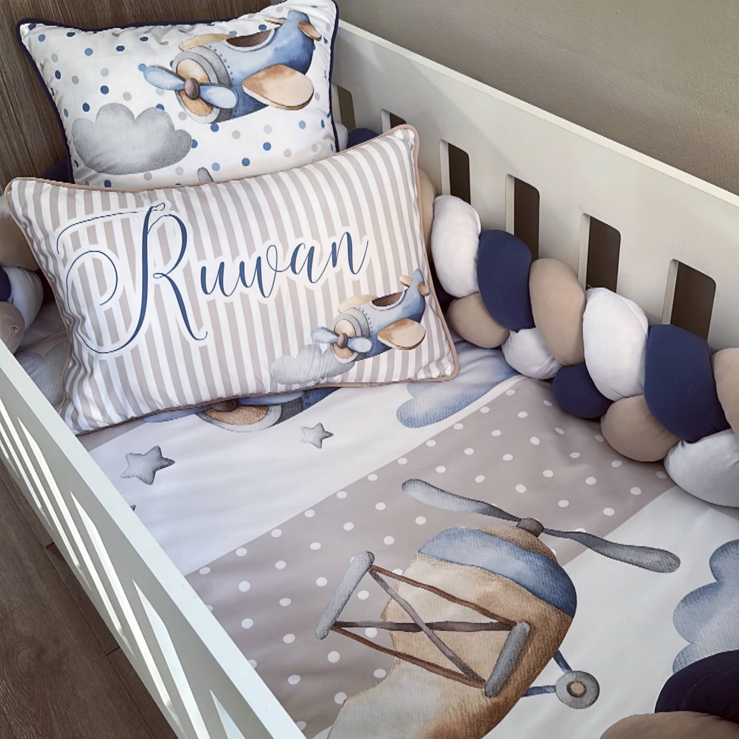 Cot Bedding - Blue Stone Plane Set 03