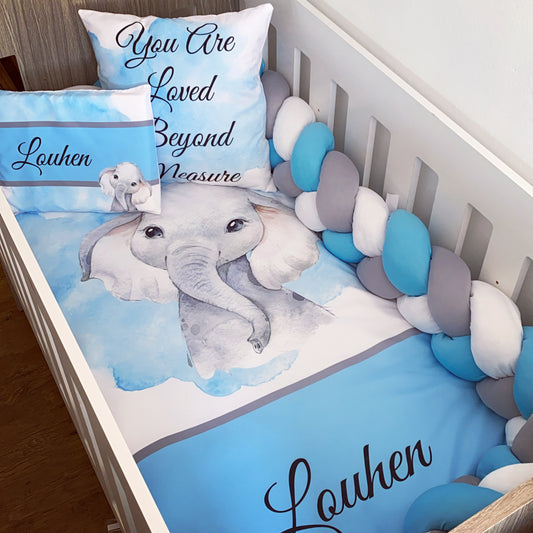 Cot Bedding - Blue Elephant Set 07