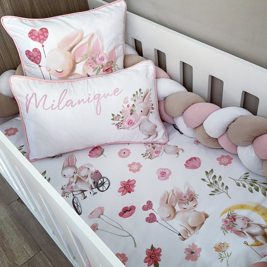 Cot Bedding - Coral Pink Bunny Set 01
