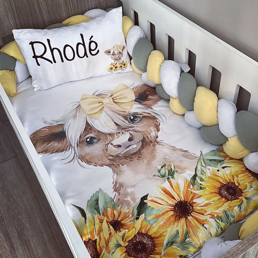 Cot Bedding - Sunflower Highland Cow Set 01