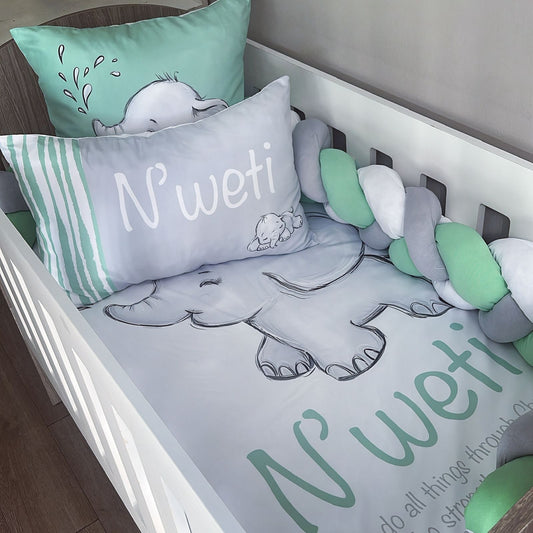 Cot Bedding - Grey Green Elephant Set 02