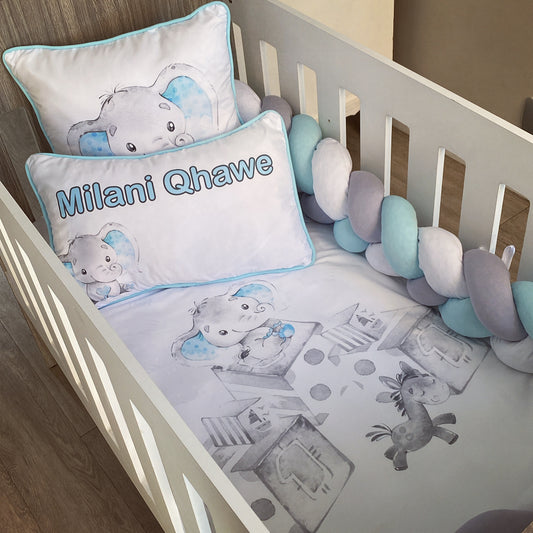 Cot Bedding - Blue Elephant Set 09