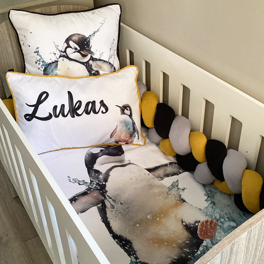 Cot Bedding - Black Yellow Penguin Set 01