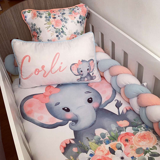 Cot Bedding - Coral Elephant Set 02
