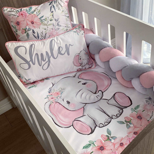 Cot Bedding - Pink Elephant Set 01