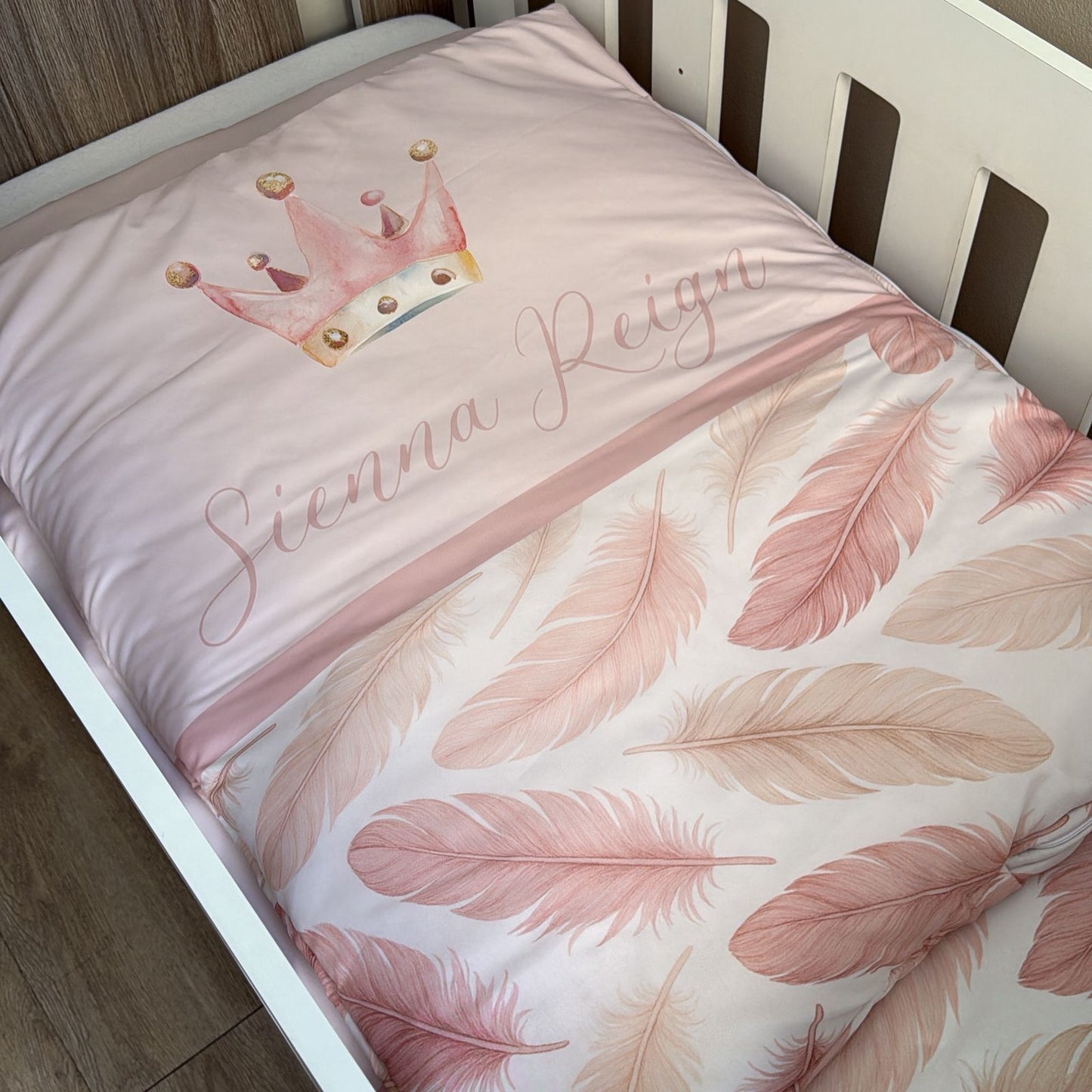 Cot Bedding - Pink Crown Feather Set 01