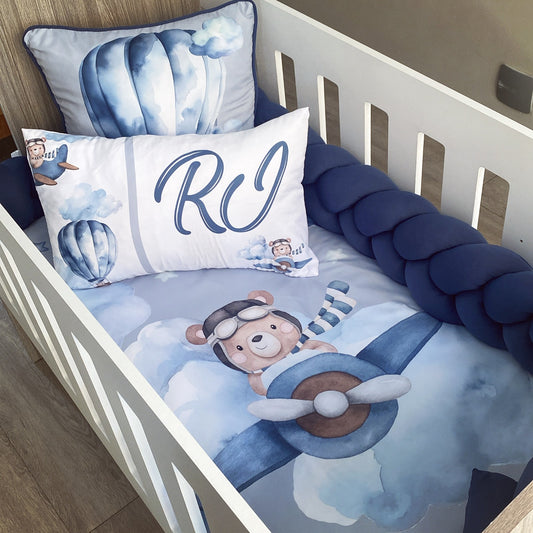Cot Bedding - Blue Plane Set 03