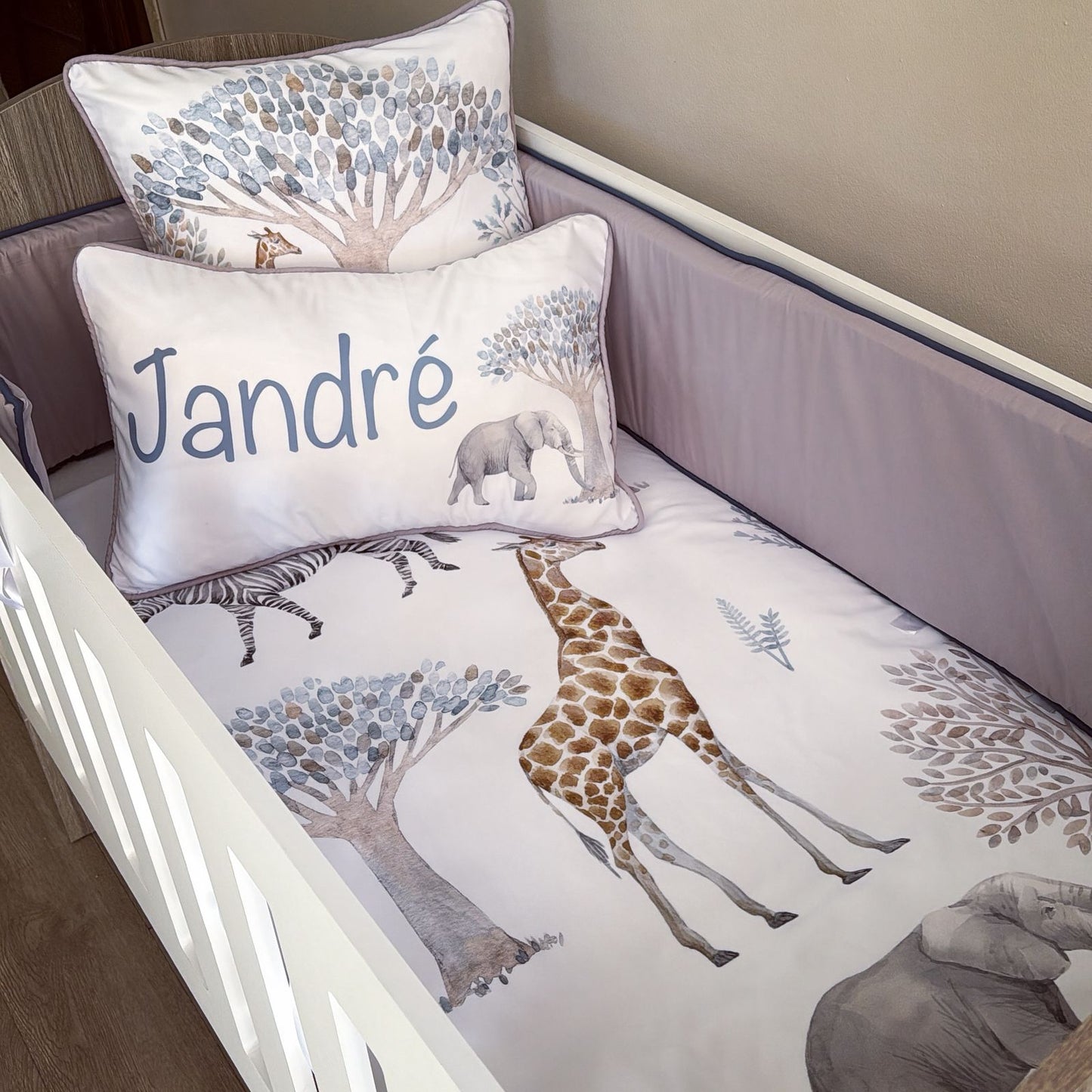 Cot Bedding - Grey Safari Set 03