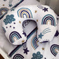 Cot Bedding - Blue Stone Navy Rainbow Delight Set