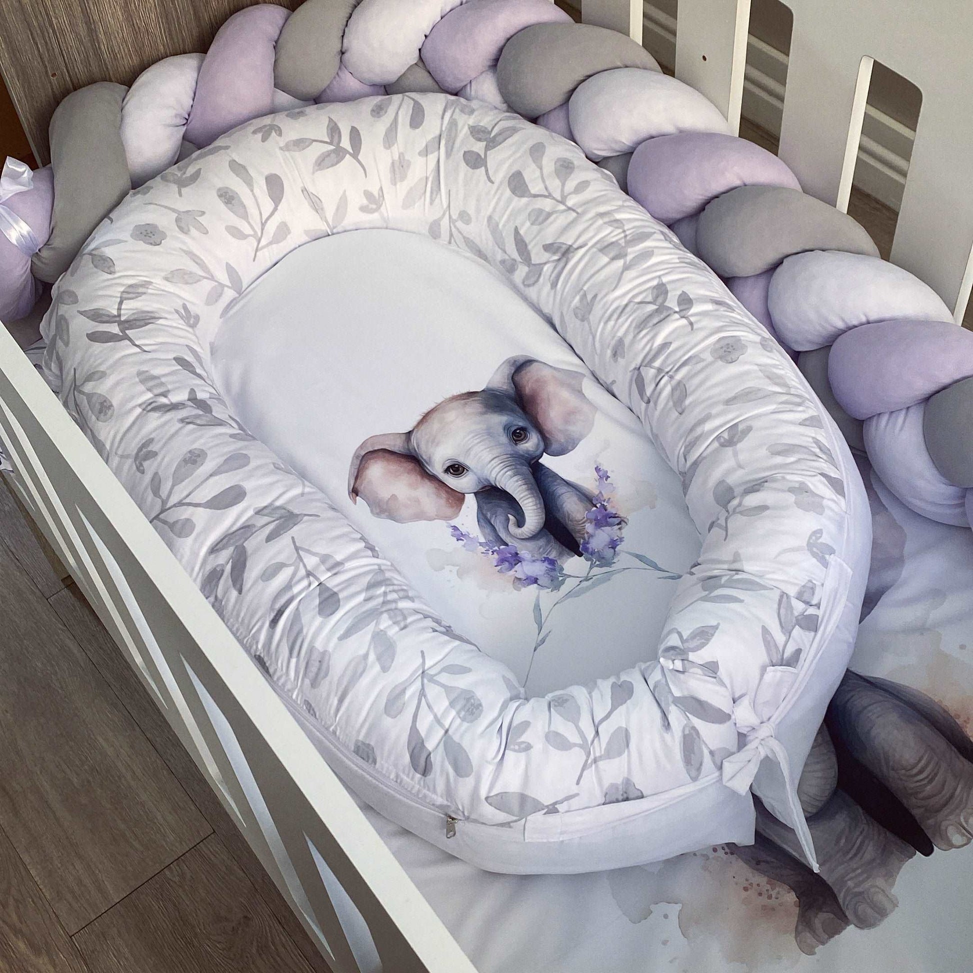 Cot Bedding - Purple Elephant Set 01