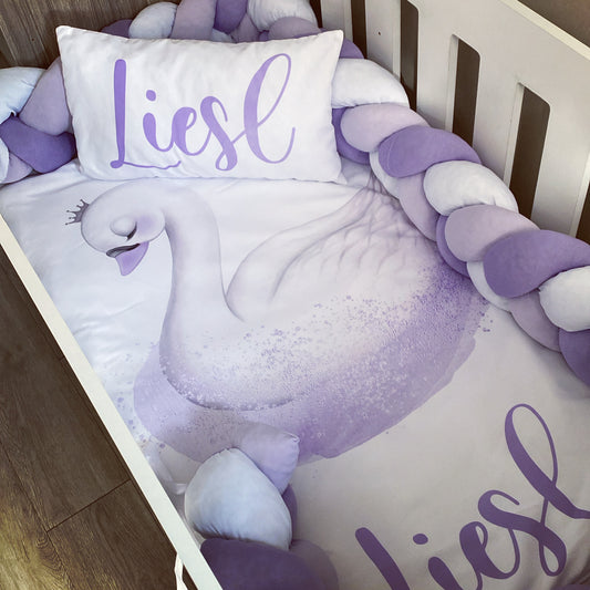 Cot Bedding - Purple Swan Set 01