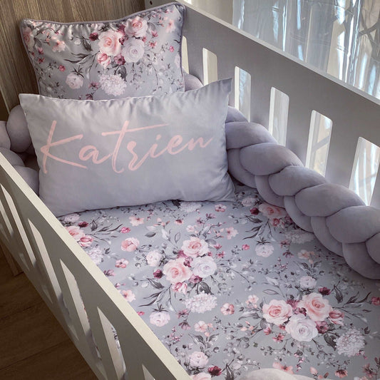 Cot Bedding - Grey Floral Set 01