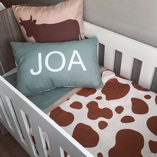 Cot Bedding - Sage Brown Cow Set 01