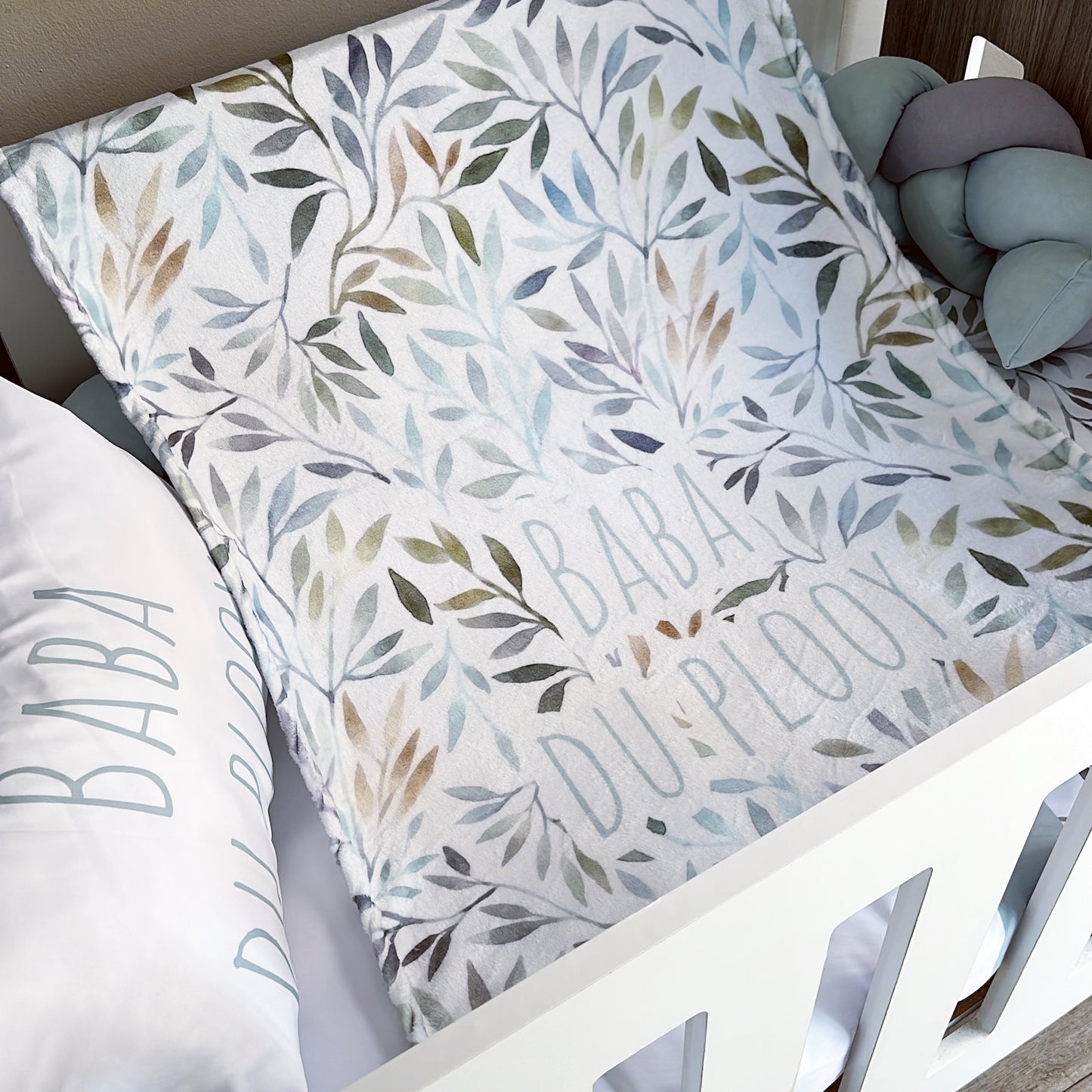 Cot Bedding - Aqua Leaves Set 01