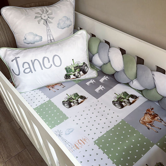Cot Bedding - Grey Green Farm Set 01