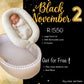 Baby in a large carry cot with promotional text for 'Black November 2' sale.