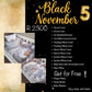 Baby bedding set with price and product list on a black background with 'Black November' text.