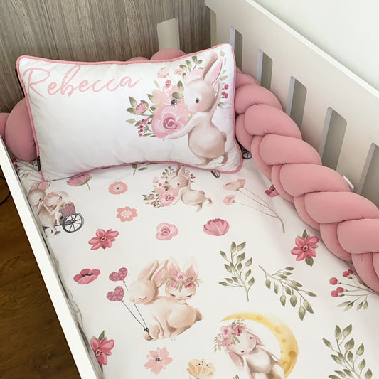 Cot Bedding - Coral Pink Bunny Set 03
