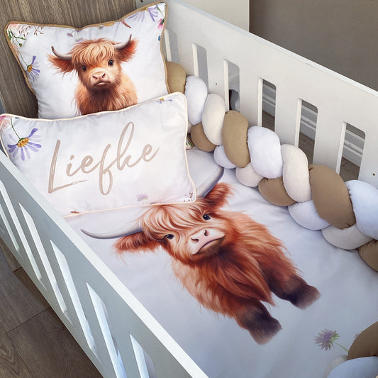 Cot Bedding - Stone Highland Cow Set 01