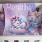 Children's blanket with cartoon unicorns and the name 'Rerotlhe' on a white surface. | Baby Essentials | All Baby Products | Soft Spot Kids | South Africa