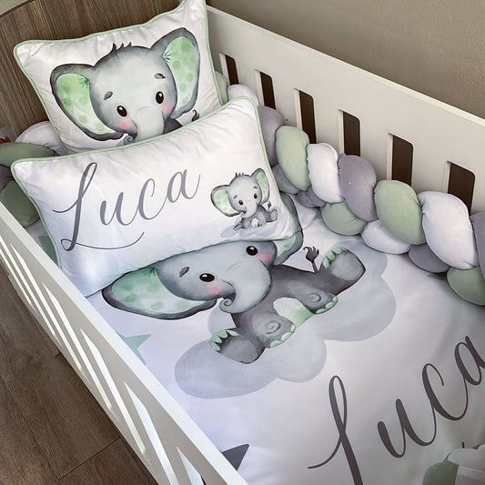 Cot Bedding - Green Elephant Set 02