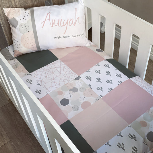 Cot Bedding - Pink Boho Set 02