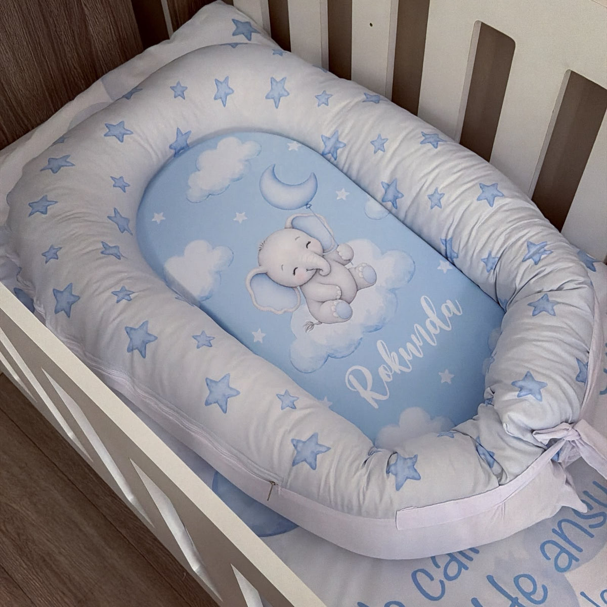 Cot Bedding - Blue Elephant Set 17 Nest