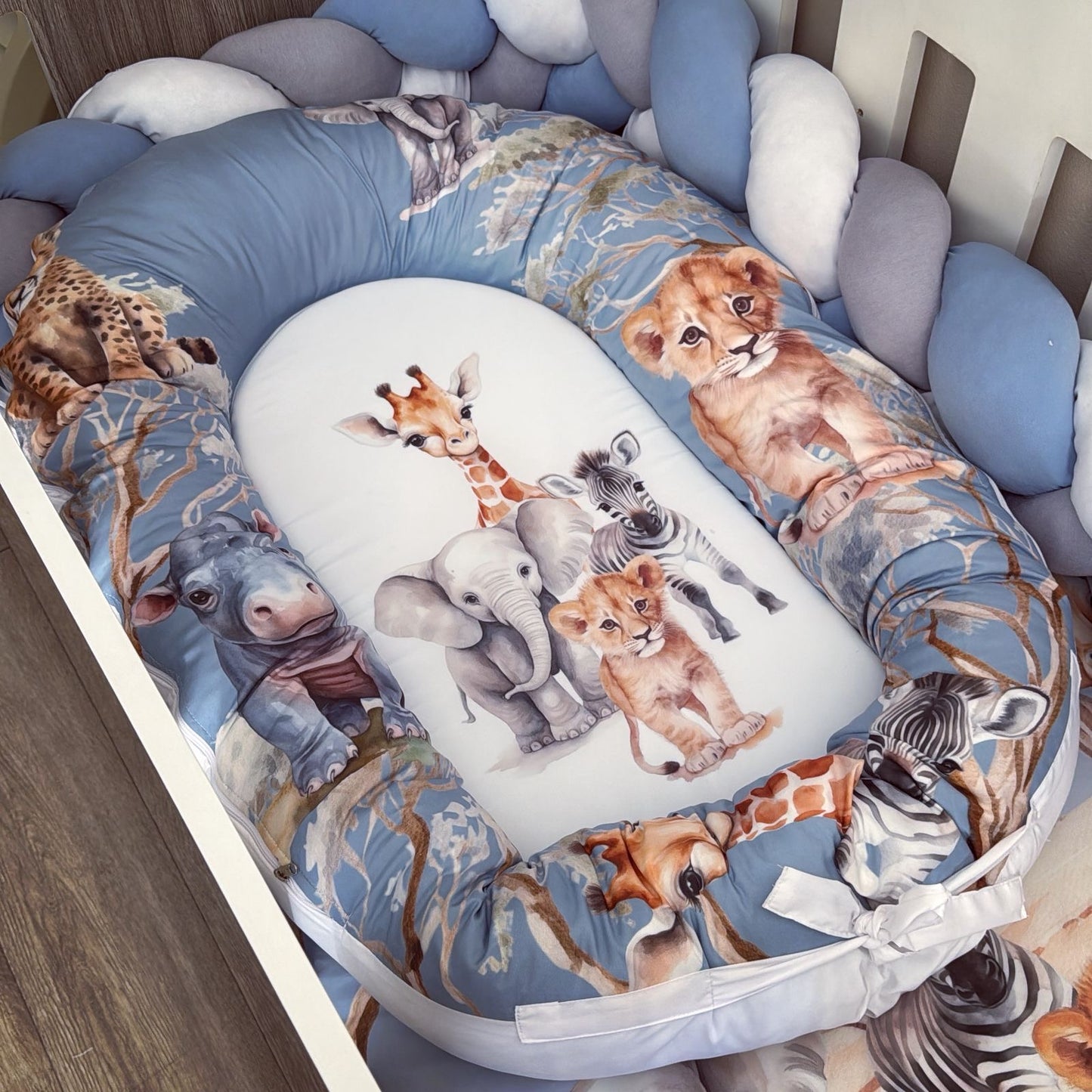 Cot Bedding - Blue Grey Safari Set 02