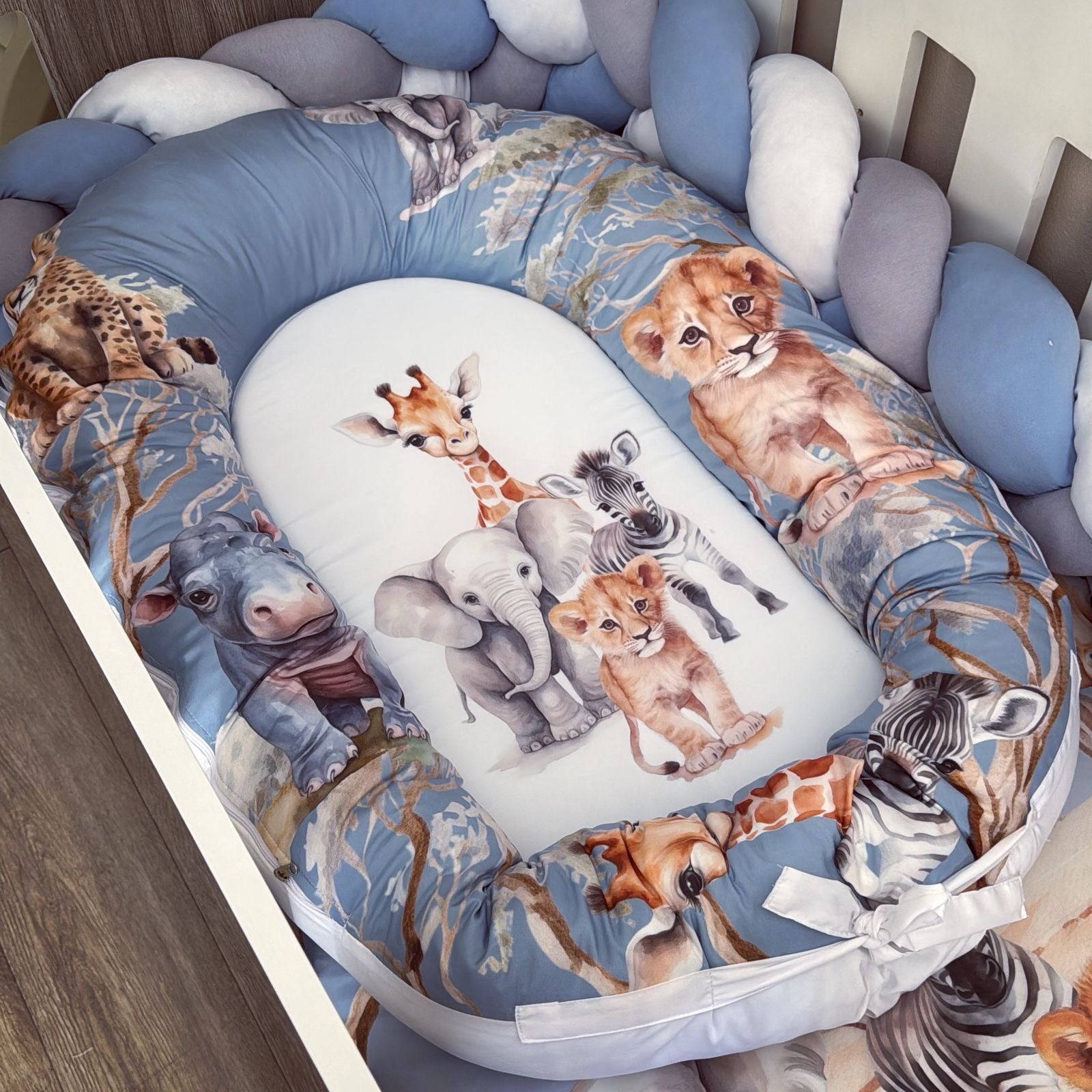Cot Bedding - Blue Grey Safari Set 02