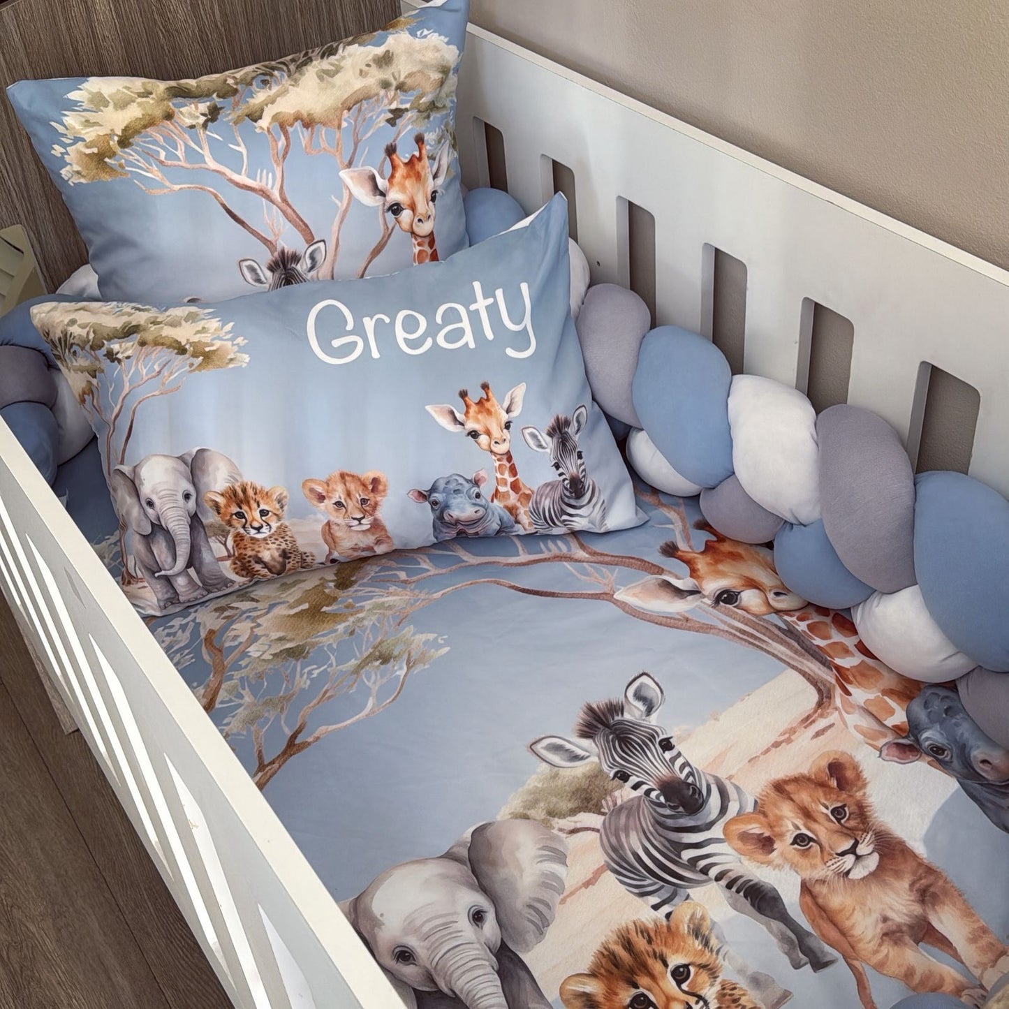 Cot Bedding - Blue Grey Safari Set 02