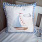 Decorative pillow with sailboat design on a bed | All Nursery Sets | Baby Bedding Sets South Africa | Soft Spot Kids | South Africa