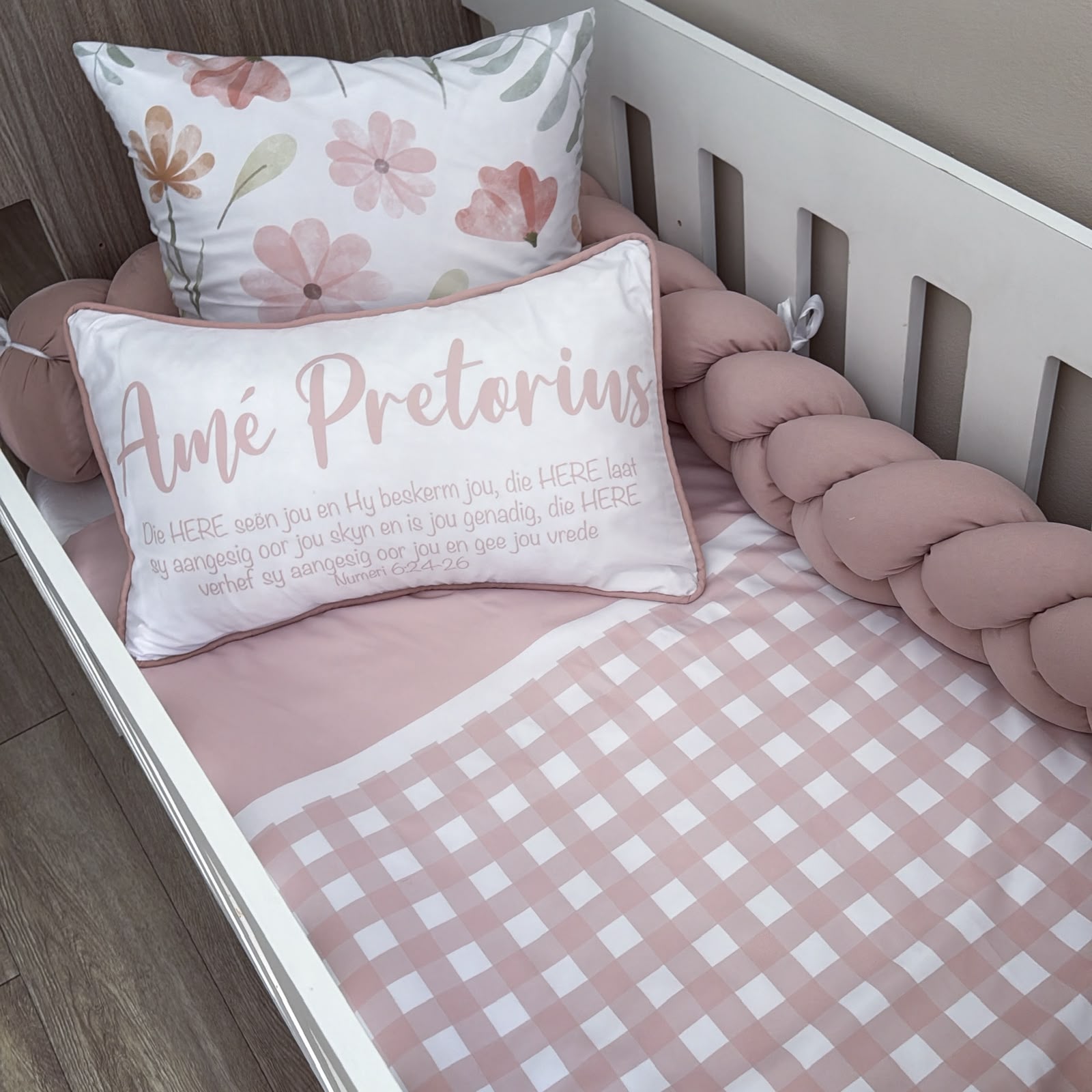 Cot Bedding - Check Flower Set 02