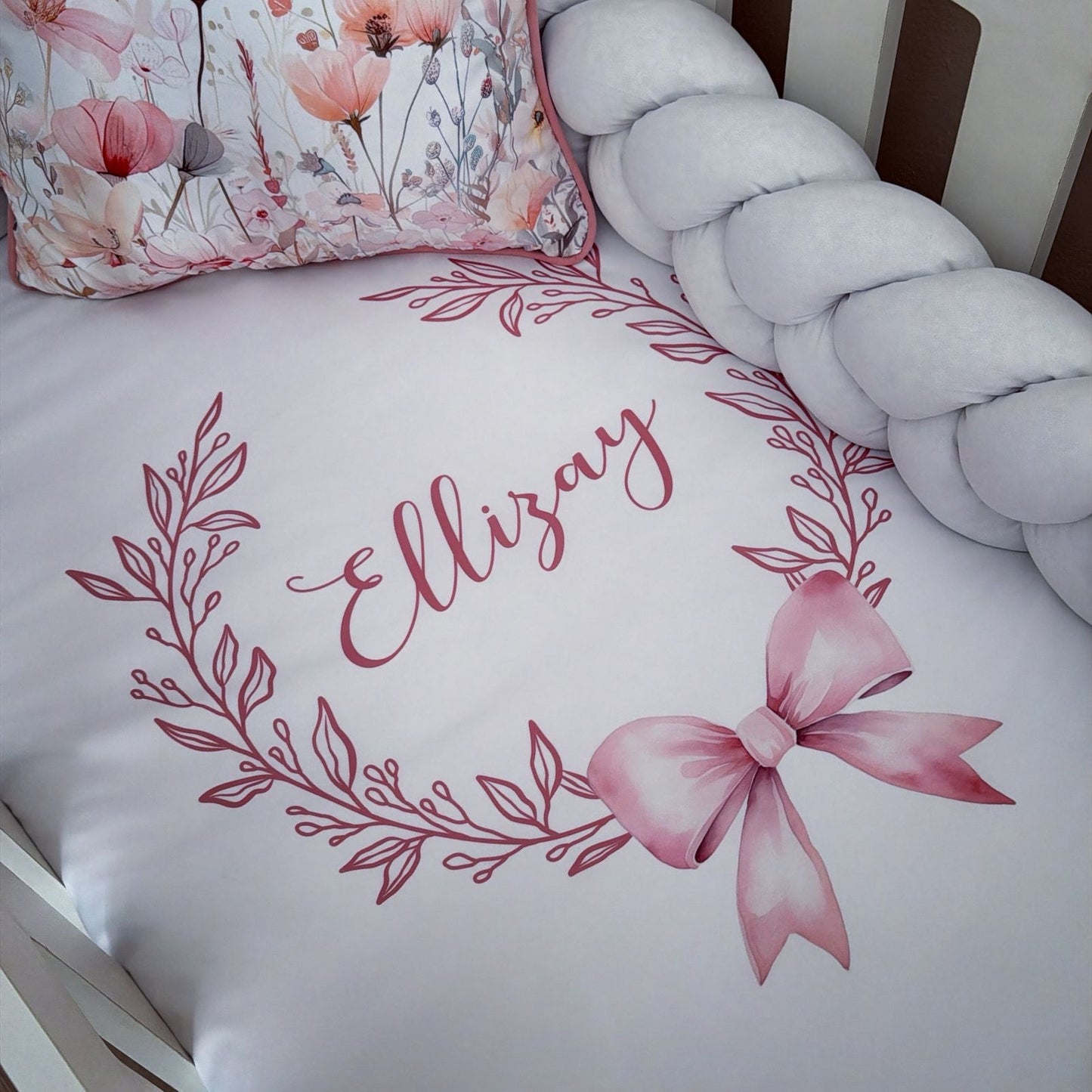Cot Bedding - Dusty Pink Bow Set 02