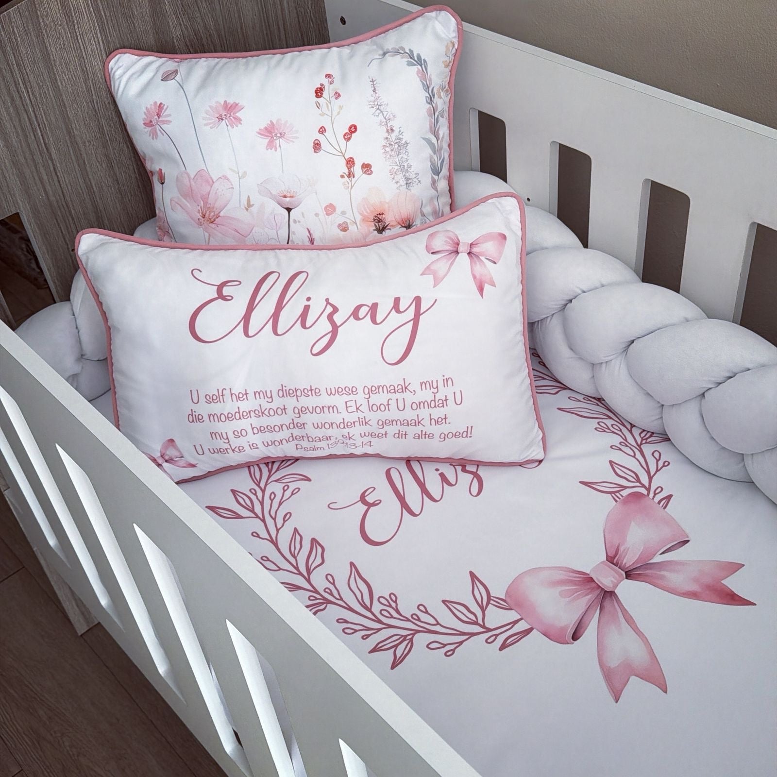 Cot Bedding - Dusty Pink Bow Set 02