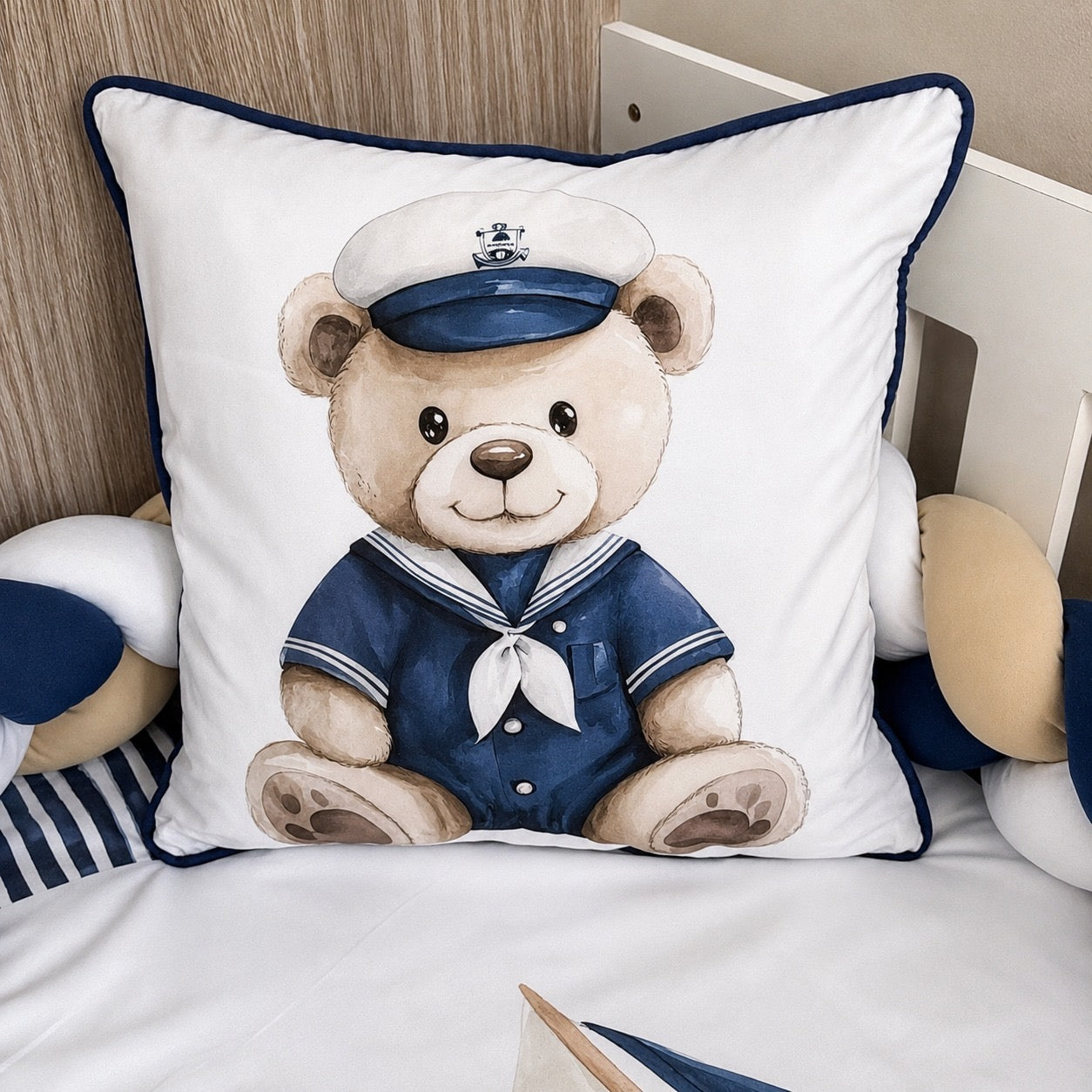 Cot Bedding - Navy Sailor Bear Set 01 Pillow