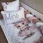 Children's bedding set with a bunny design and 'Miné' pillow in a crib. | All Nursery Sets | Baby Bedding Sets South Africa | Soft Spot Kids | South Africa